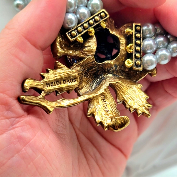 Heidi Daus Tanzanite Swarovski Crystal Rose with Triple Strand Blue Pearls - Picture 9 of 9